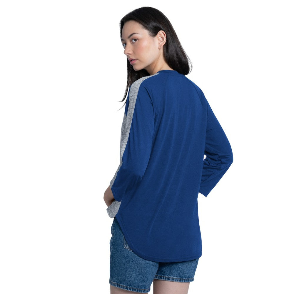 MLB Chicago Cubs G-III 4Her by Carl Banks Women's Speed Training 3/4-Sleeve Rhinestone V-Neck T-Shirt