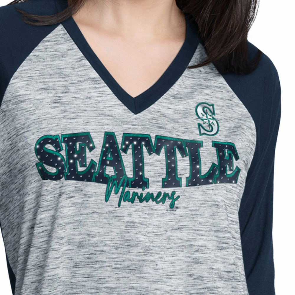 MLB Seattle Mariners G-III 4Her by Carl Banks Women's Speed Training 3/4-Sleeve Rhinestone V-Neck T-Shirt