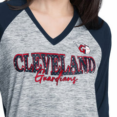 MLB Cleveland Guardians G-III 4Her by Carl Banks Women's Speed Training 3/4-Sleeve Rhinestone V-Neck T-Shirt
