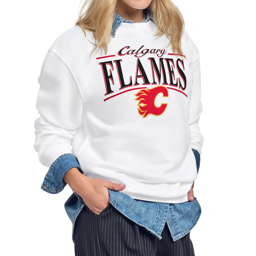 NHL White Calgary Flames Starter Women's Arch Stripe Fleece Sweatshirt