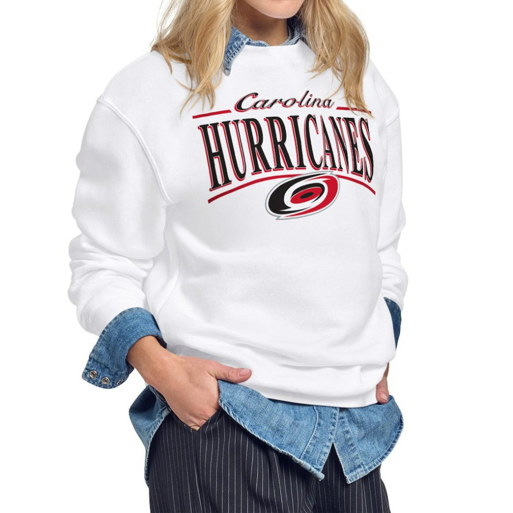 NHL White Carolina Hurricanes Starter Women's Arch Stripe Fleece Sweatshirt