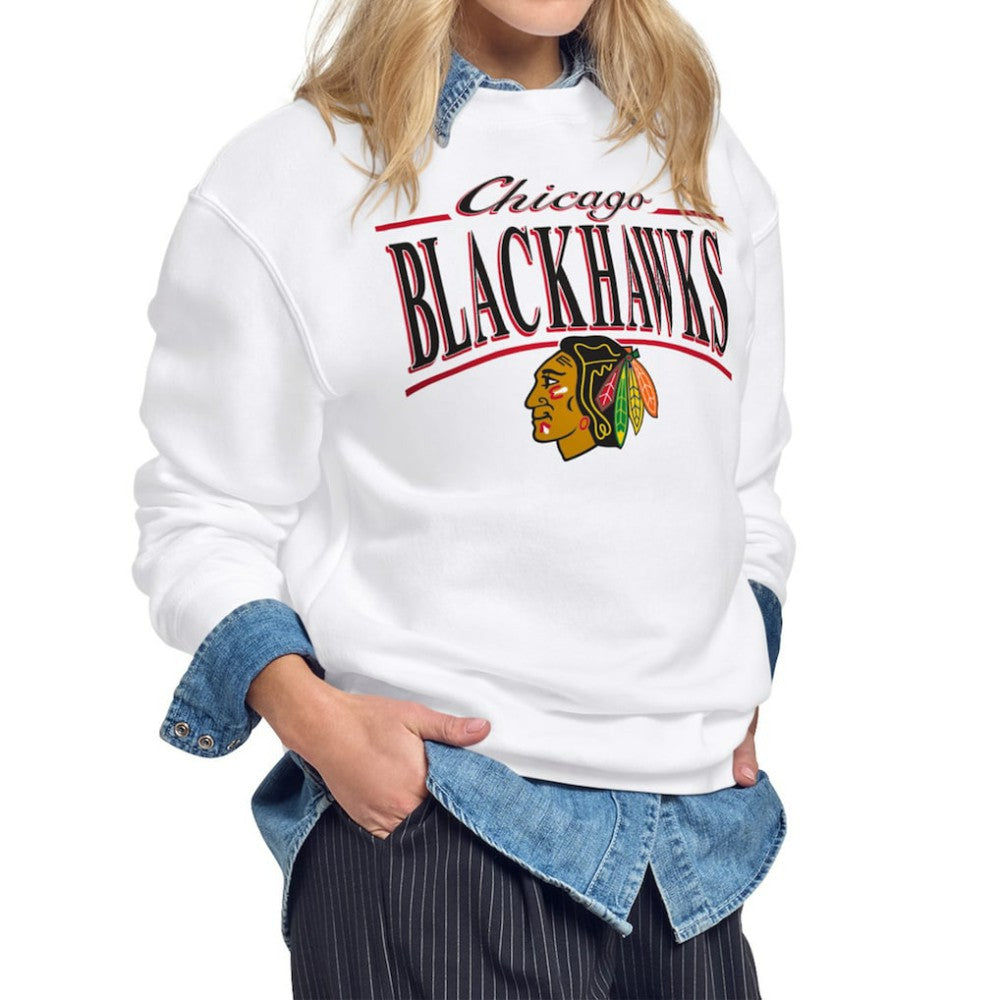 NHL White Chicago Blackhawks Starter Women's Arch Stripe Fleece Sweatshirt