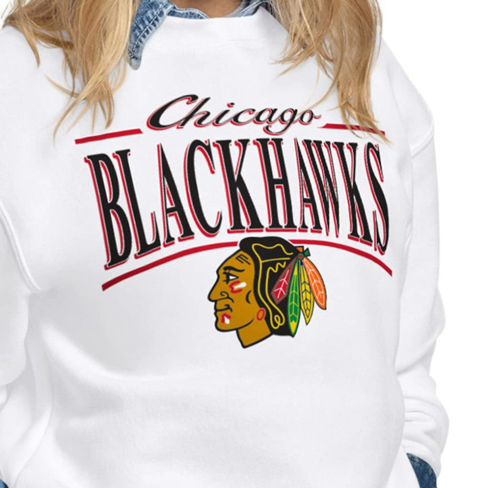 NHL White Chicago Blackhawks Starter Women's Arch Stripe Fleece Sweatshirt