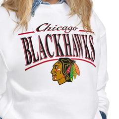 NHL White Chicago Blackhawks Starter Women's Arch Stripe Fleece Sweatshirt