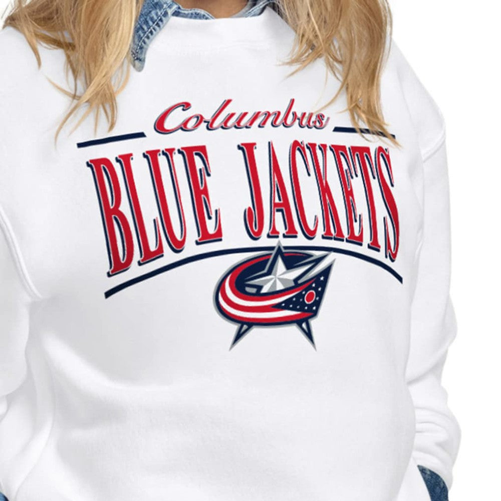 NHL White Columbus Blue Jackets Starter Women's Arch Stripe Fleece Sweatshirt