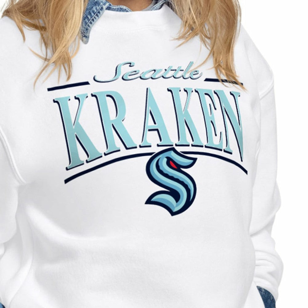 NHL White Seattle Kraken Starter Women's Arch Stripe Fleece Sweatshirt
