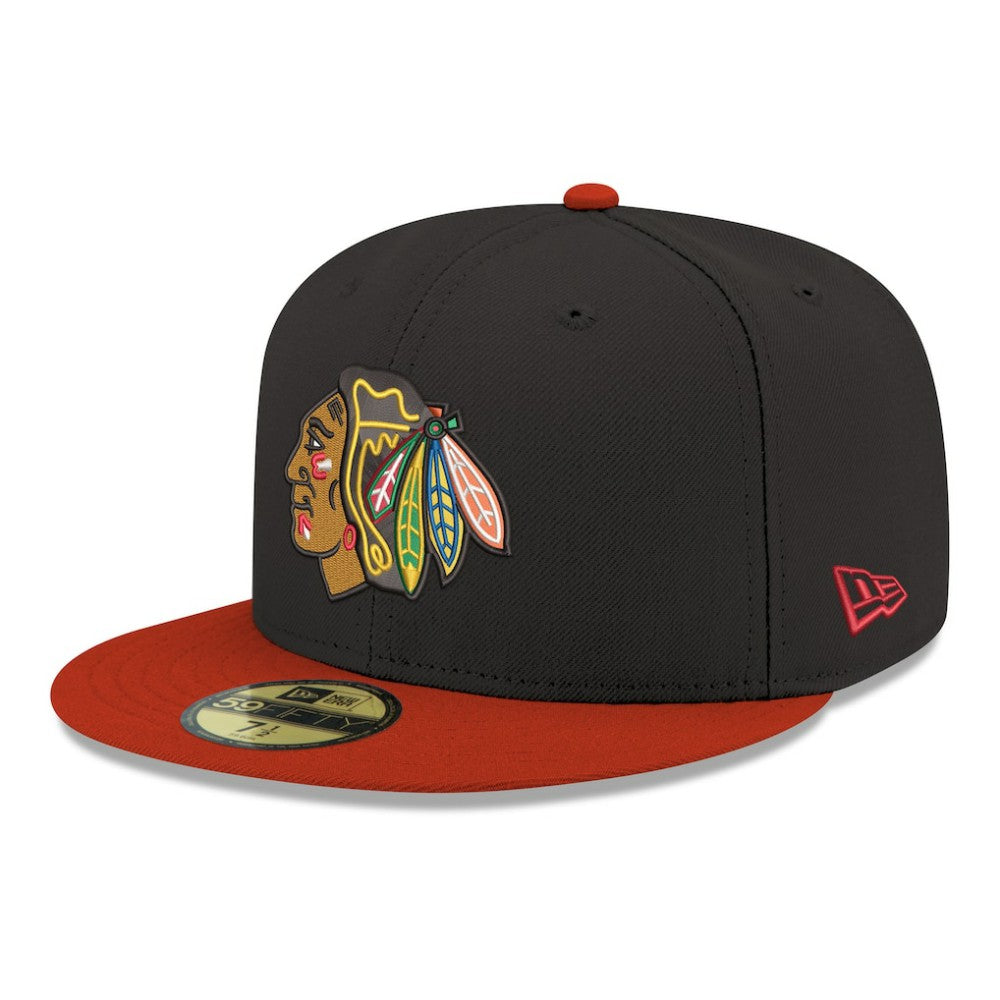 NHL Black Chicago Blackhawks New Era Core Logo Two-Tone 59FIFTY Fitted Hat
