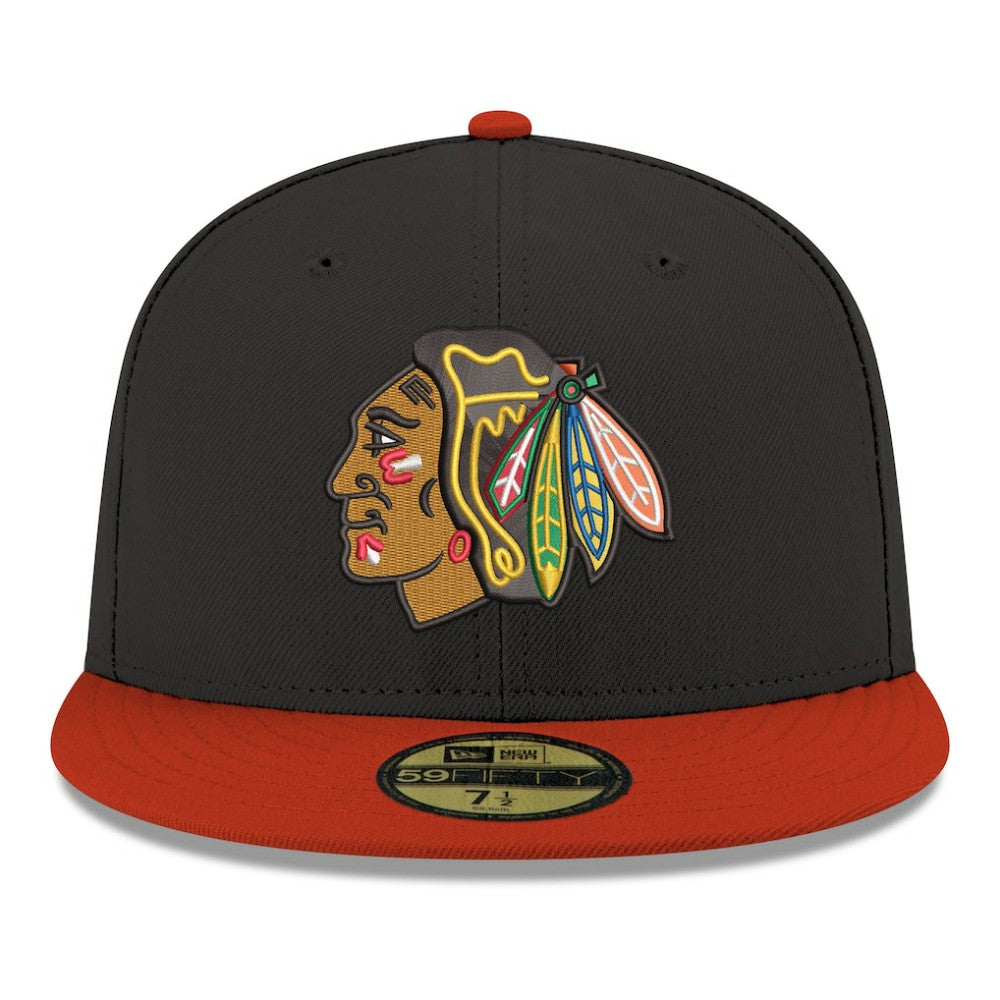 NHL Black Chicago Blackhawks New Era Core Logo Two-Tone 59FIFTY Fitted Hat