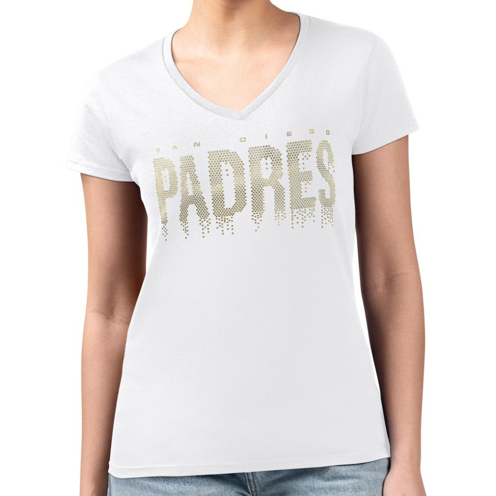 MLB San Diego Padres G-III 4Her by Carl Banks Women's Metallic Drop Lightweight V-Neck T-Shirt