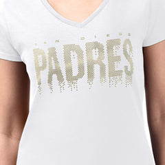 MLB San Diego Padres G-III 4Her by Carl Banks Women's Metallic Drop Lightweight V-Neck T-Shirt