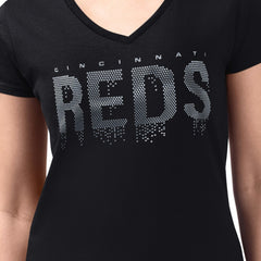 MLB Cincinnati Reds G-III 4Her by Carl Banks Women's Metallic Drop Lightweight V-Neck T-Shirt