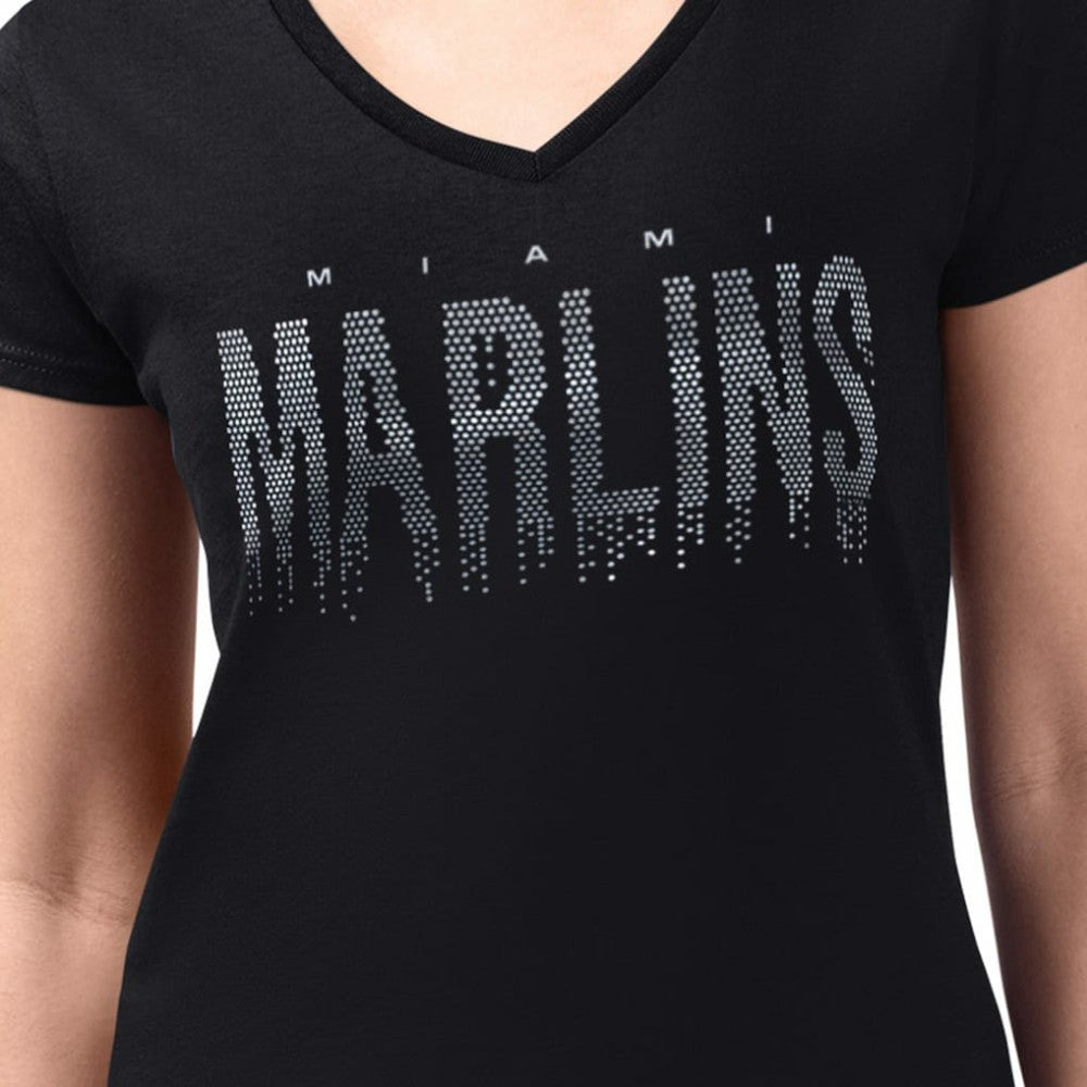 MLB Miami Marlins G-III 4Her by Carl Banks Women's Metallic Drop Lightweight V-Neck T-Shirt