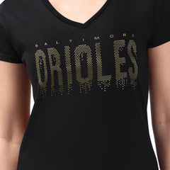 MLB Baltimore Orioles G-III 4Her by Carl Banks Women's Metallic Drop Lightweight V-Neck T-Shirt