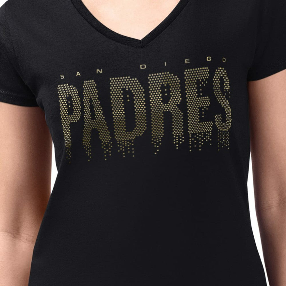 MLB San Diego Padres G-III 4Her by Carl Banks Women's Metallic Drop Lightweight V-Neck T-Shirt