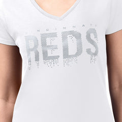 MLB Cincinnati Reds G-III 4Her by Carl Banks Women's Metallic Drop Lightweight V-Neck T-Shirt