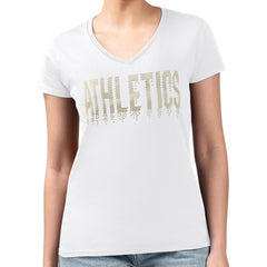 MLB Athletics G-III 4Her by Carl Banks Women's Metallic Drop Lightweight V-Neck T-Shirt