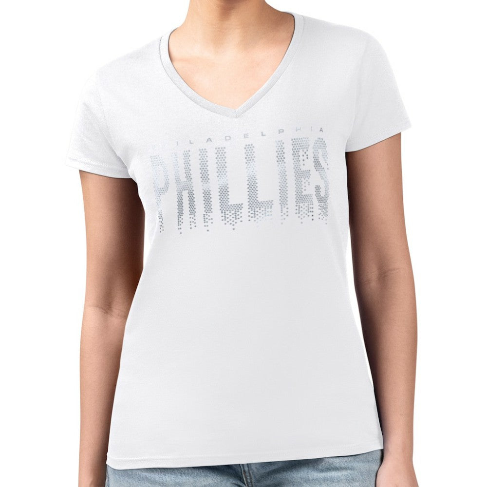 MLB Philadelphia Phillies G-III 4Her by Carl Banks Women's Metallic Drop Lightweight V-Neck T-Shirt