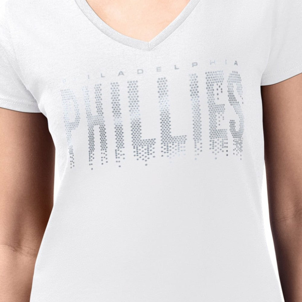 MLB Philadelphia Phillies G-III 4Her by Carl Banks Women's Metallic Drop Lightweight V-Neck T-Shirt