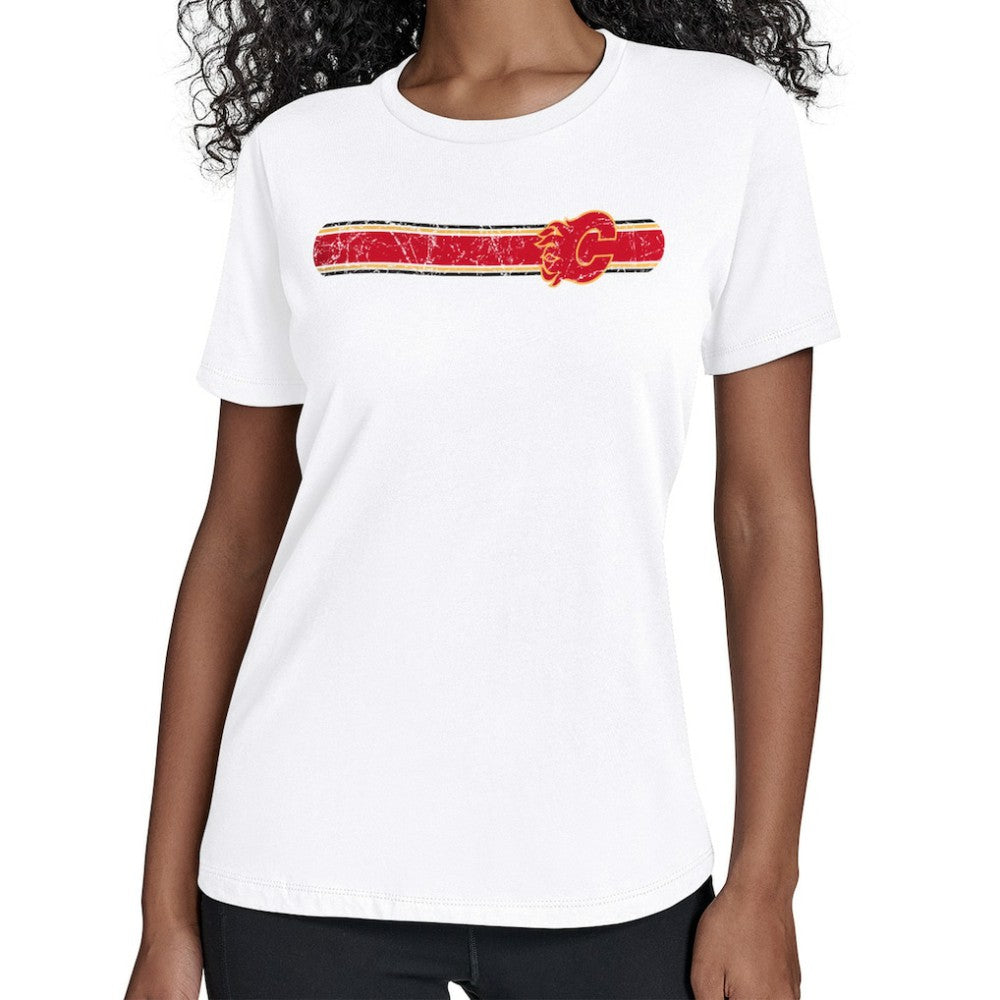 NHL White Calgary Flames Starter Women's Team Stripe T-Shirt