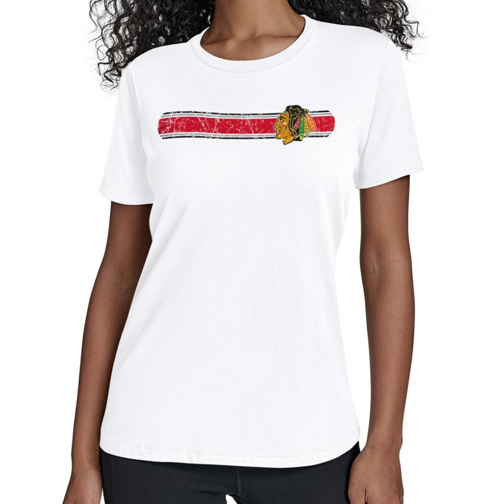 NHL White Chicago Blackhawks Starter Women's Team Stripe T-Shirt