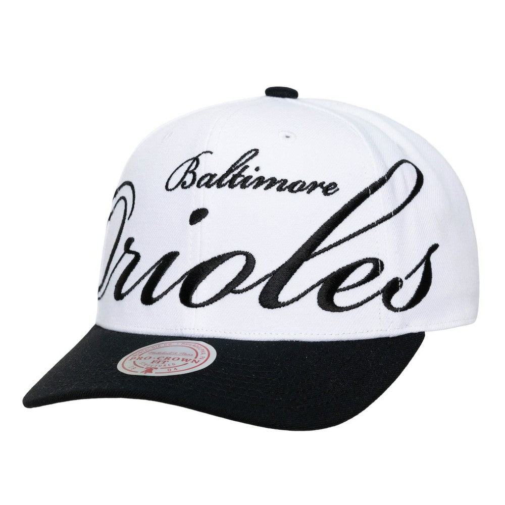 MLB Baltimore Orioles Mitchell & Ness Unisex XL Script Pro Crown Snapback Hat