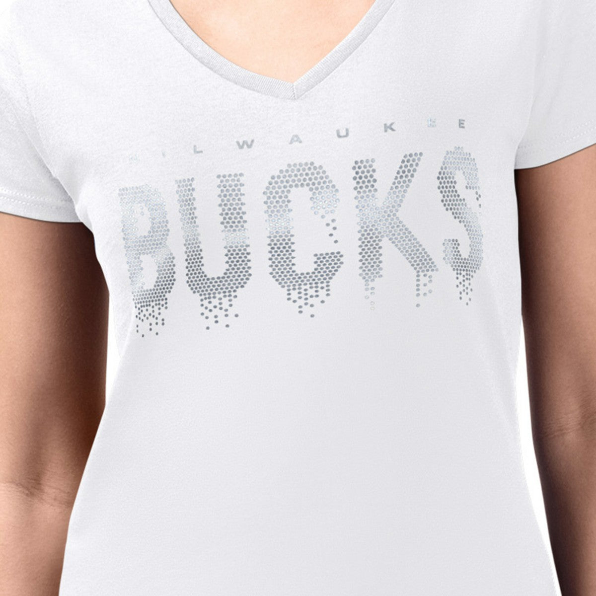 NBA Milwaukee Bucks G-III 4Her by Carl Banks Women's Super-Slim-Fit Metallic Drop Lightweight V-Neck T-Shirt