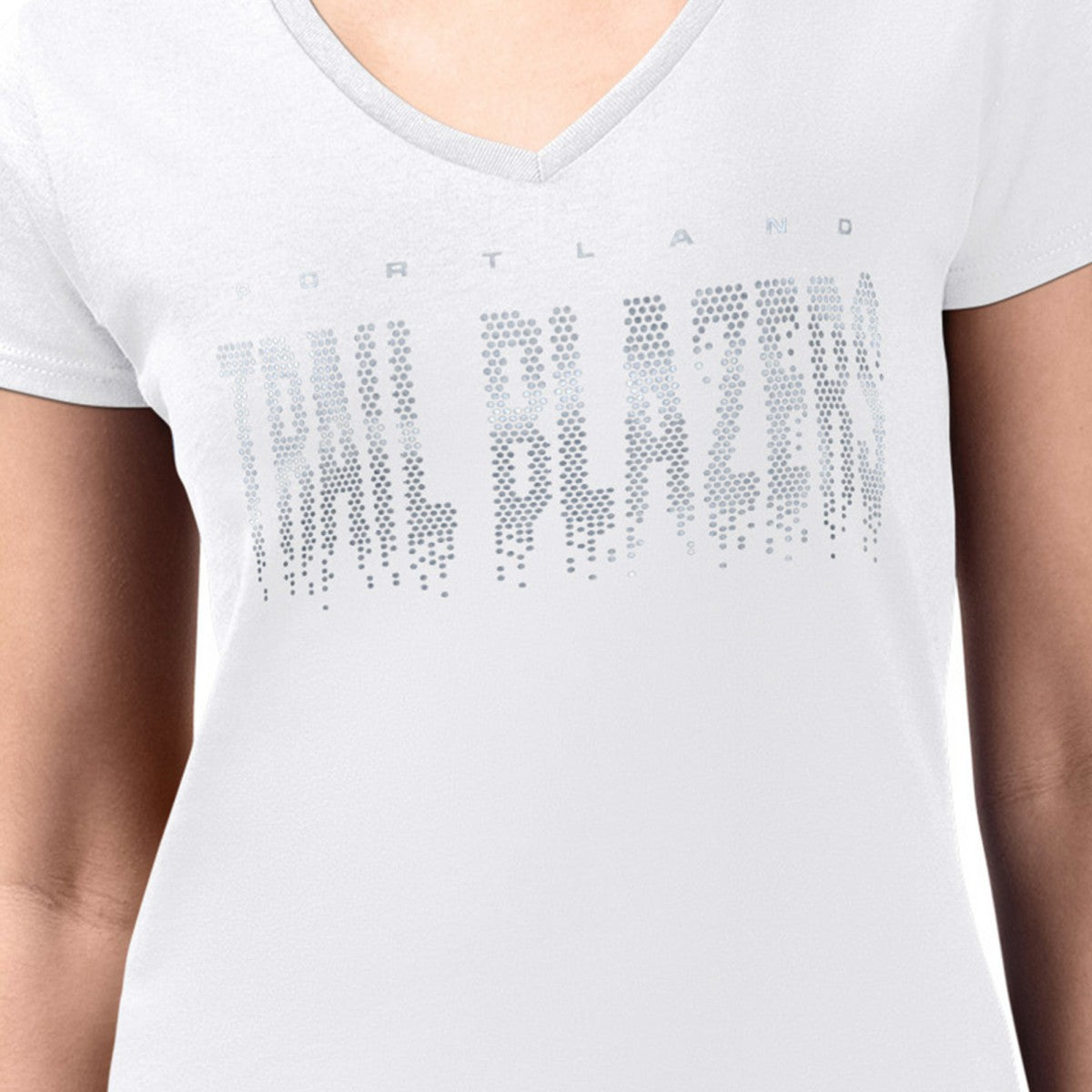 NBA Portland Trail Blazers G-III 4Her by Carl Banks Women's Super-Slim-Fit Metallic Drop Lightweight V-Neck T-Shirt