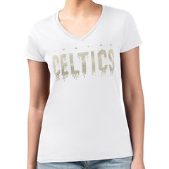 NBA Boston Celtics G-III 4Her by Carl Banks Women's Super-Slim-Fit Metallic Drop Lightweight V-Neck T-Shirt