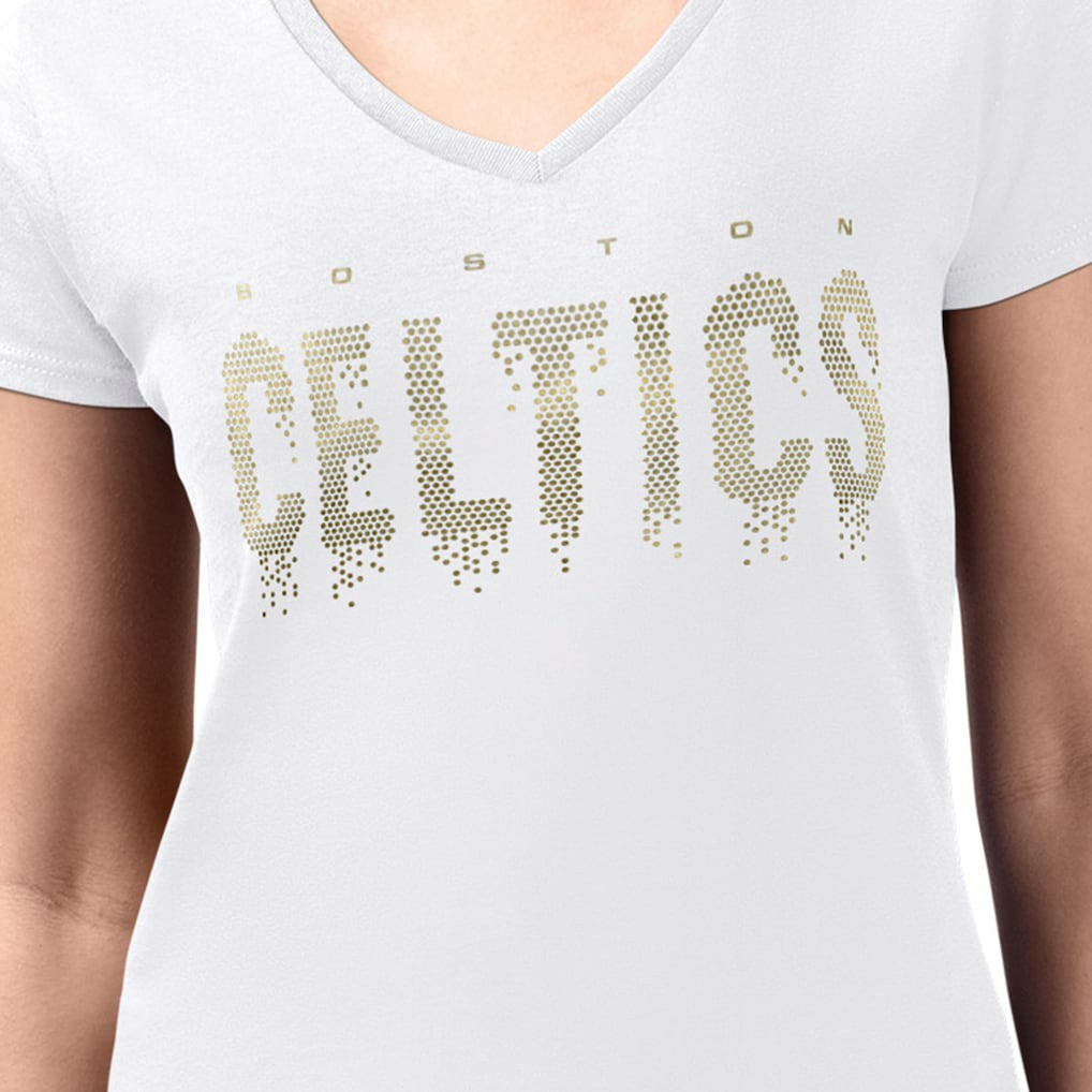 NBA Boston Celtics G-III 4Her by Carl Banks Women's Super-Slim-Fit Metallic Drop Lightweight V-Neck T-Shirt