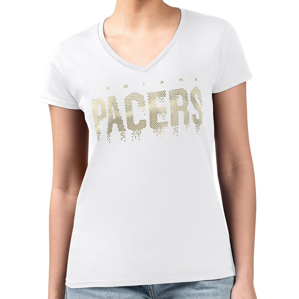 NBA Indiana Pacers G-III 4Her by Carl Banks Women's Super-Slim-Fit Metallic Drop Lightweight V-Neck T-Shirt
