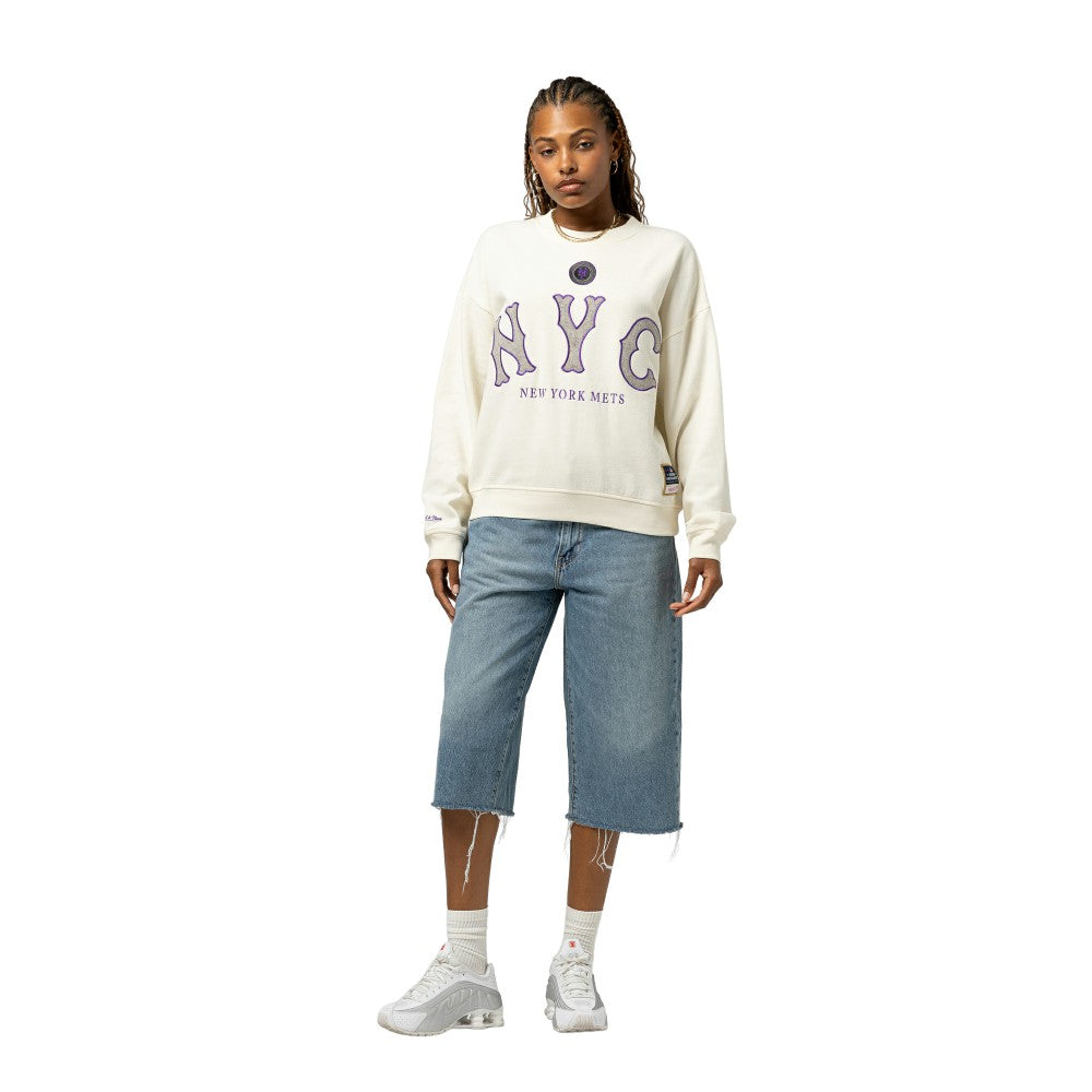 MLB New York Mets Mitchell & Ness Women's Premium Oversized Crewneck Sweatshirt