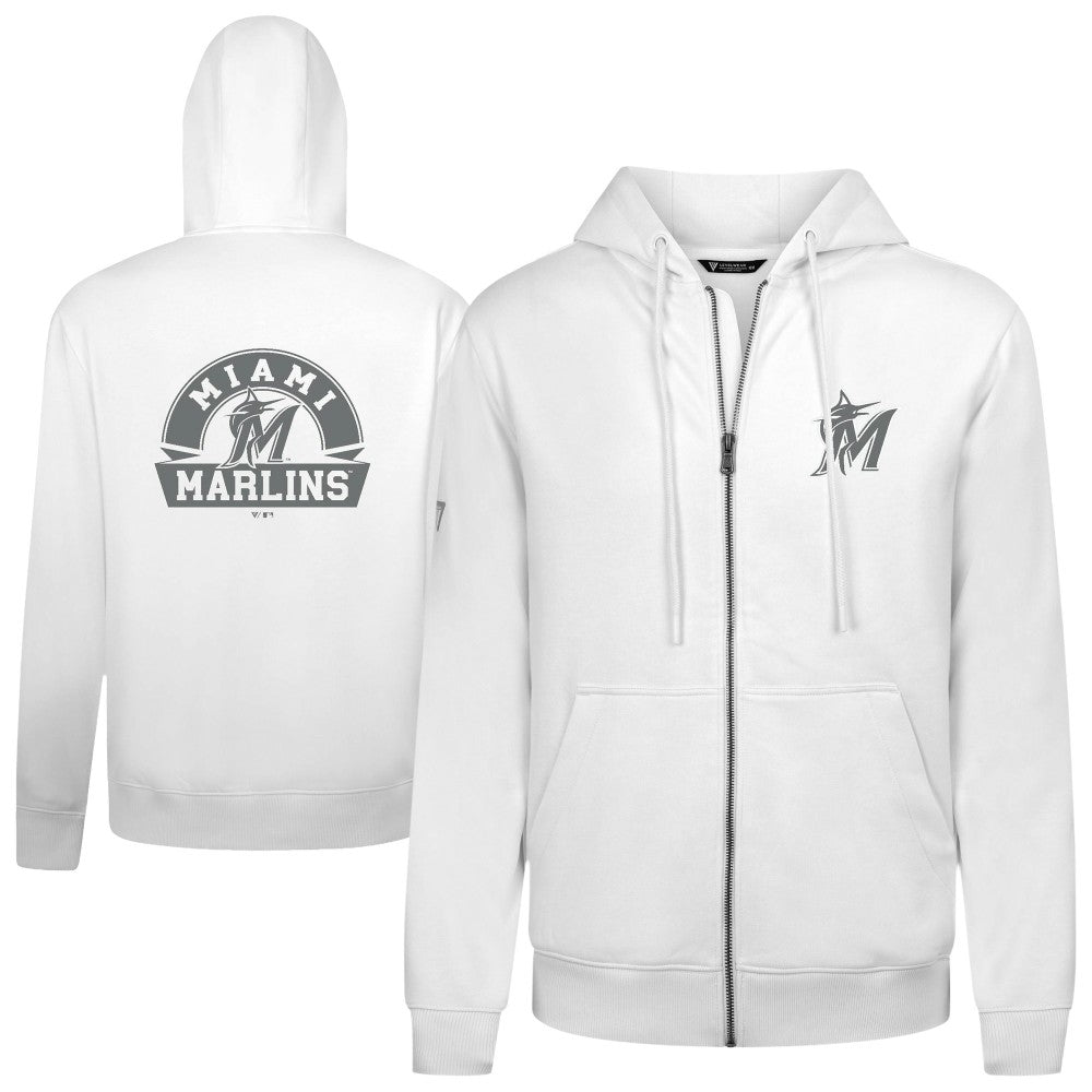 MLB Miami Marlins Levelwear Podium Chenille Logo Full-Zip Hoodie