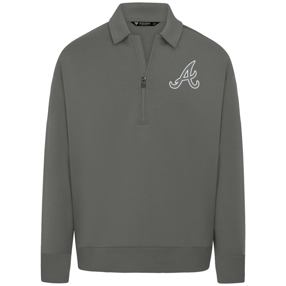 MLB Atlanta Braves Levelwear Luxe Signature Quarter-Zip Chenille Logo Tri-Blend Sweatshirt