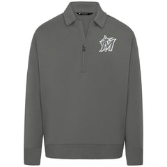 MLB Miami Marlins Levelwear Luxe Signature Quarter-Zip Chenille Logo Tri-Blend Sweatshirt