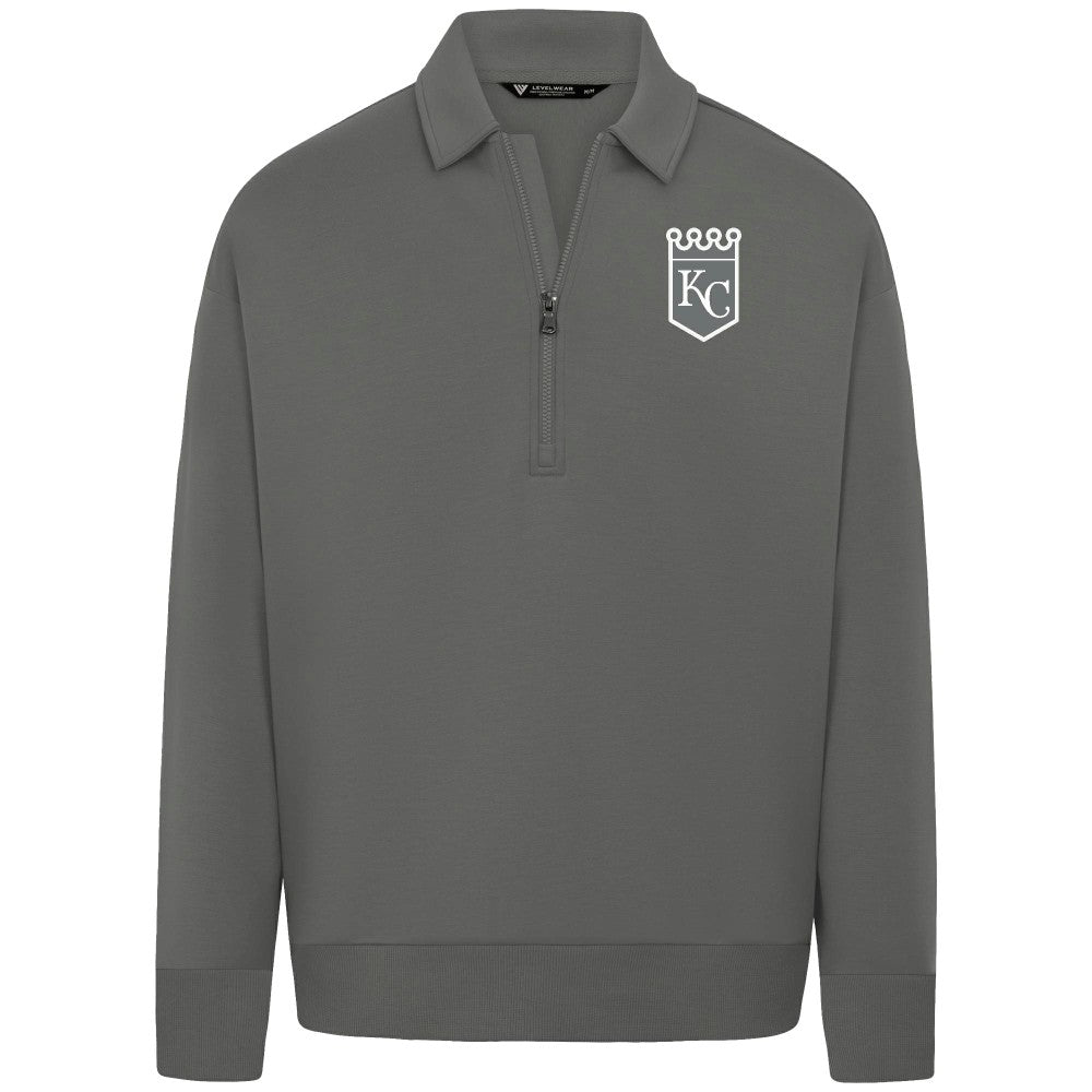 MLB Kansas City Royals Levelwear Luxe Signature Quarter-Zip Chenille Logo Tri-Blend Sweatshirt