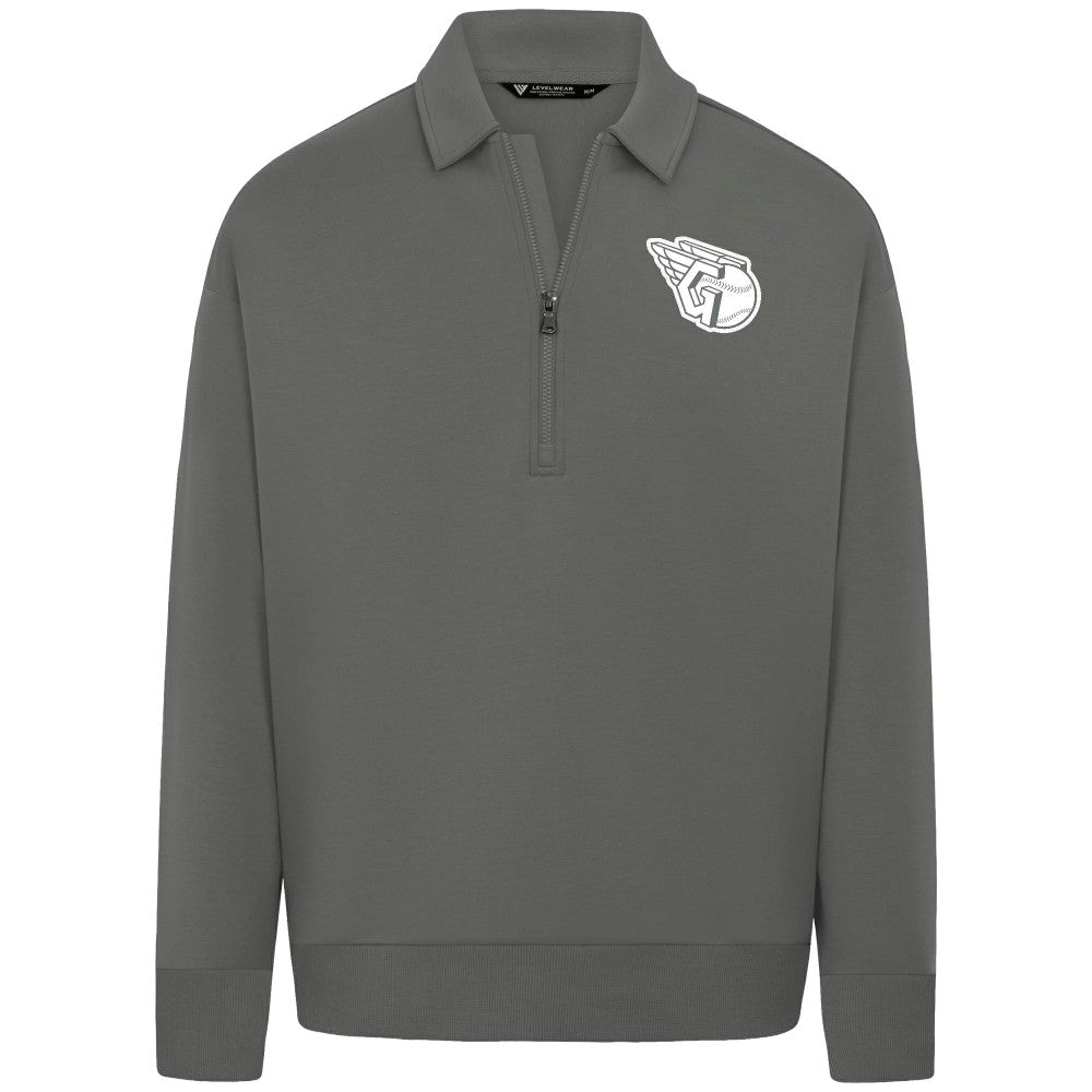 MLB Cleveland Guardians Levelwear Luxe Signature Quarter-Zip Chenille Logo Tri-Blend Sweatshirt