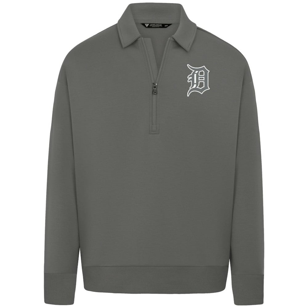 MLB Detroit Tigers Levelwear Luxe Signature Quarter-Zip Chenille Logo Tri-Blend Sweatshirt