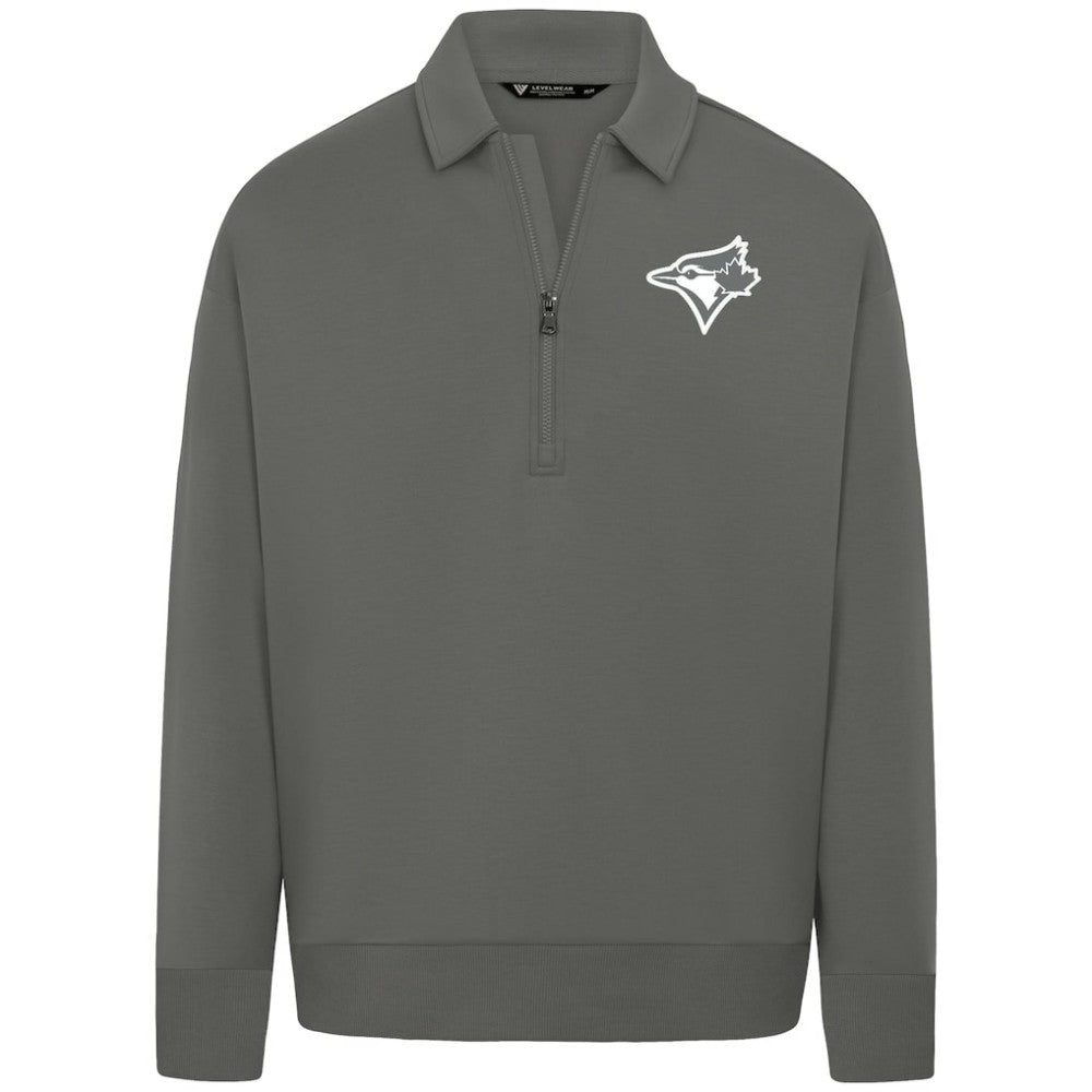MLB Toronto Blue Jays Levelwear Luxe Signature Quarter-Zip Chenille Logo Tri-Blend Sweatshirt