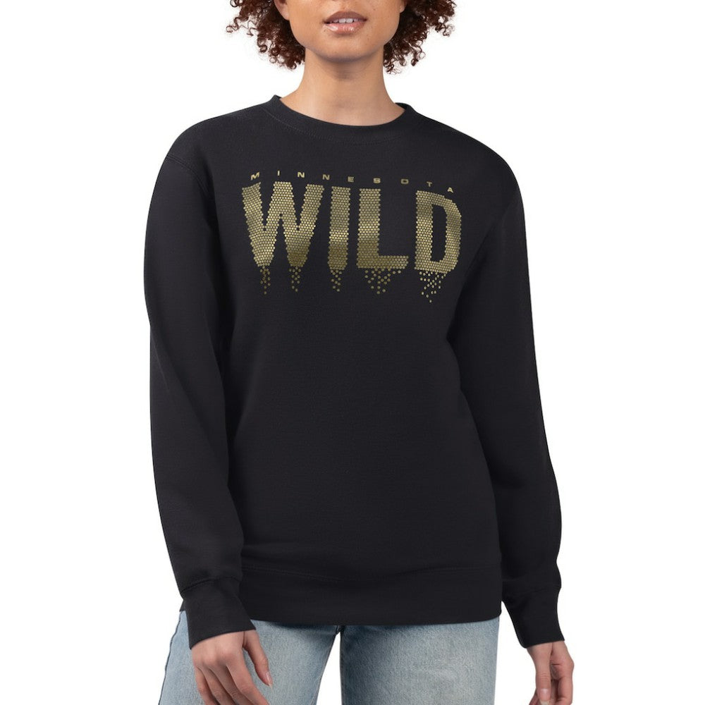 NHL Black Minnesota Wild G-III 4Her by Carl Banks Women's Metallic Drop Printed Fleece Sweatshirt