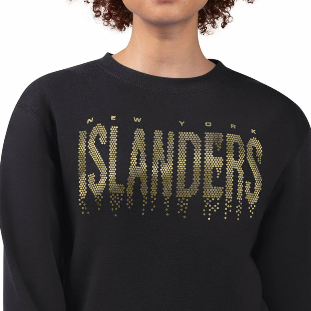 NHL Black New York Islanders G-III 4Her by Carl Banks Women's Metallic Drop Printed Fleece Sweatshirt