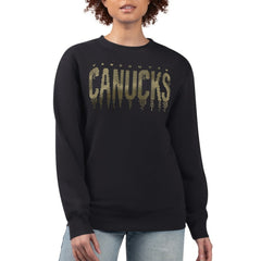 NHL Black Vancouver Canucks G-III 4Her by Carl Banks Women's Metallic Drop Printed Fleece Sweatshirt