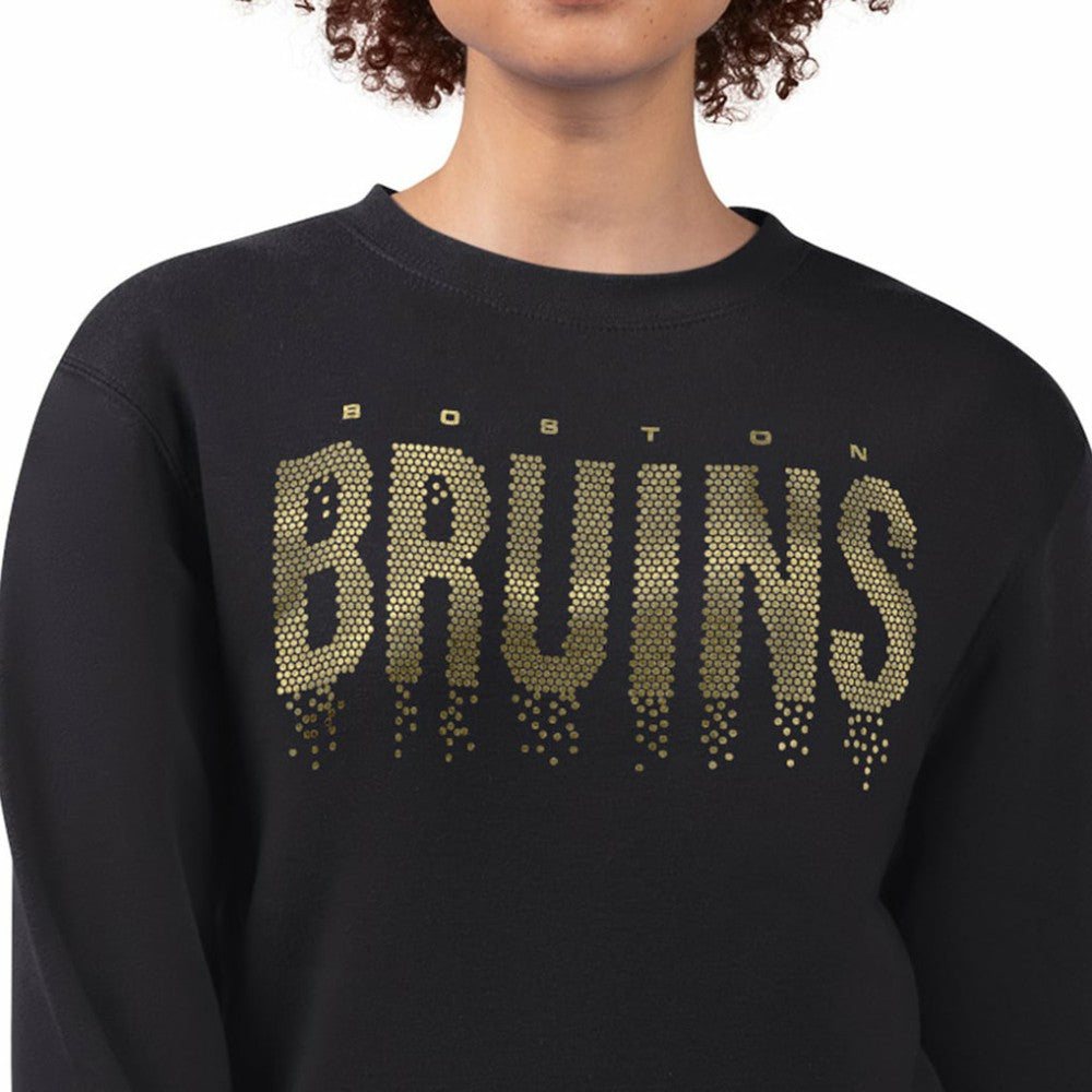 NHL Black Boston Bruins G-III 4Her by Carl Banks Women's Metallic Drop Printed Fleece Sweatshirt