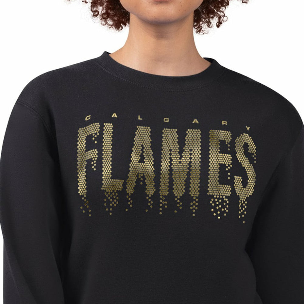 NHL Black Calgary Flames G-III 4Her by Carl Banks Women's Metallic Drop Printed Fleece Sweatshirt