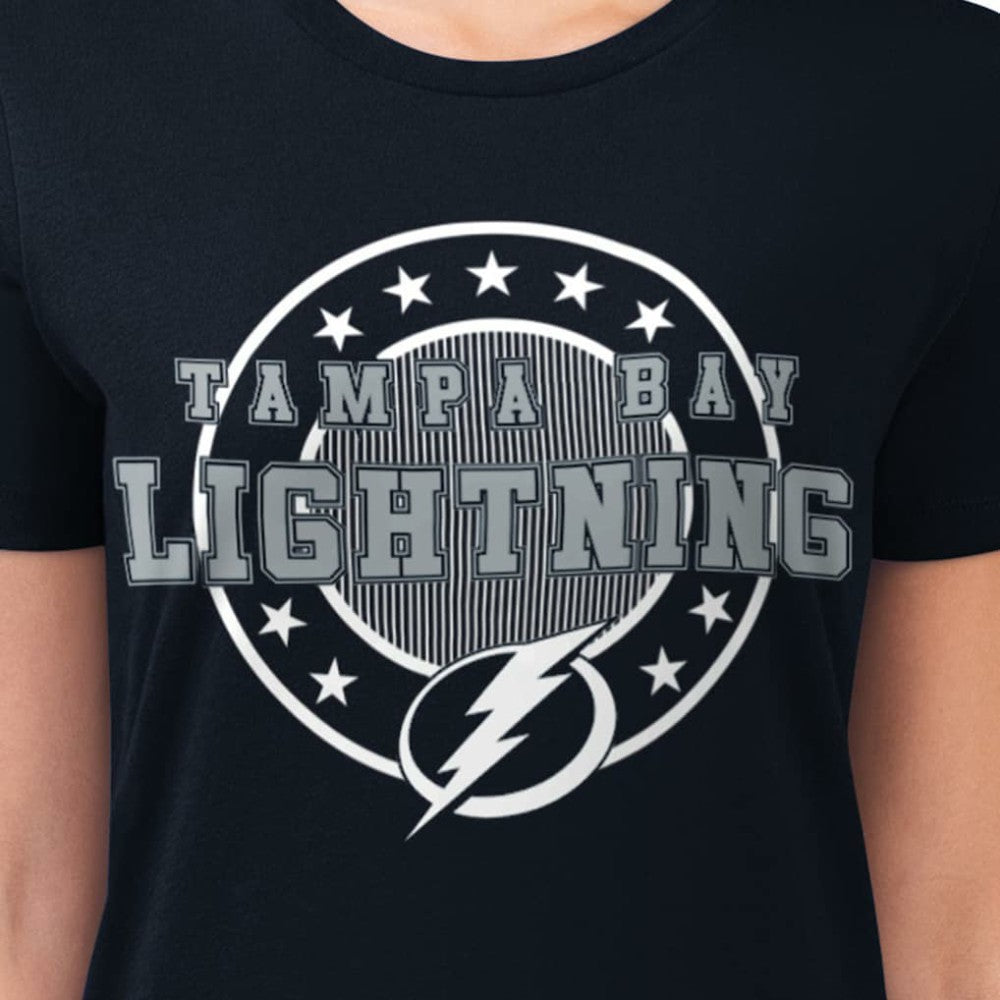 NHL Navy Tampa Bay Lightning G-III 4Her by Carl Banks Women's Super-Slim Lightweight Pinstripe Circle Graphic T-Shirt