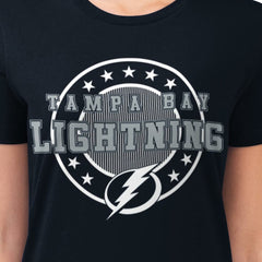 NHL Navy Tampa Bay Lightning G-III 4Her by Carl Banks Women's Super-Slim Lightweight Pinstripe Circle Graphic T-Shirt