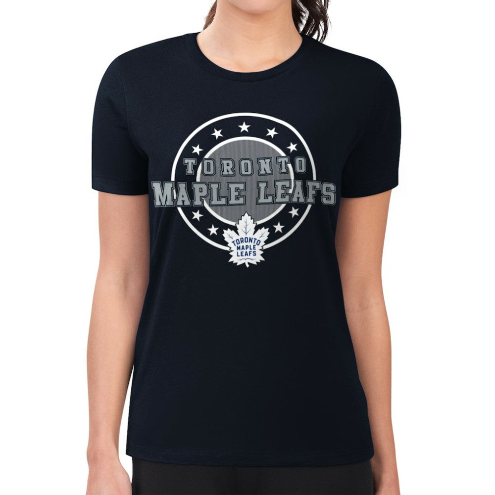 NHL Navy Toronto Maple Leafs G-III 4Her by Carl Banks Women's Super-Slim Lightweight Pinstripe Circle Graphic T-Shirt