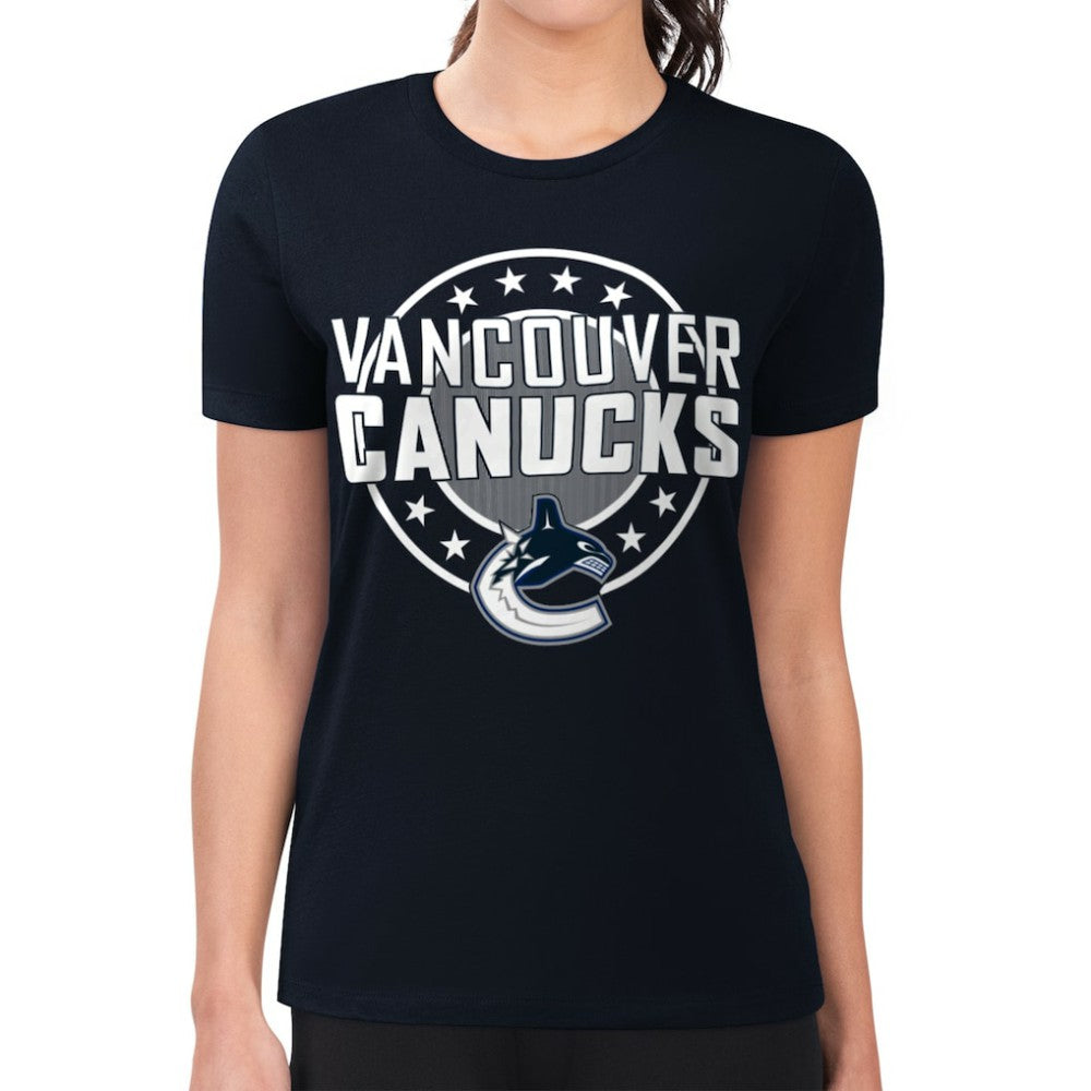 NHL Navy Vancouver Canucks G-III 4Her by Carl Banks Women's Super-Slim Lightweight Pinstripe Circle Graphic T-Shirt