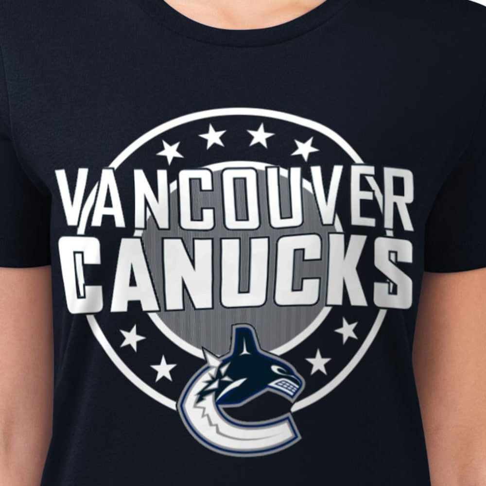 NHL Navy Vancouver Canucks G-III 4Her by Carl Banks Women's Super-Slim Lightweight Pinstripe Circle Graphic T-Shirt