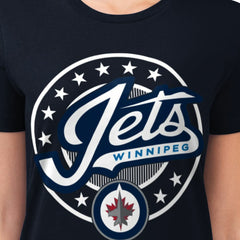 NHL Navy Winnipeg Jets G-III 4Her by Carl Banks Women's Super-Slim Lightweight Pinstripe Circle Graphic T-Shirt