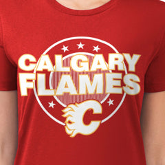 NHL Red Calgary Flames G-III 4Her by Carl Banks Women's Super-Slim Lightweight Pinstripe Circle Graphic T-Shirt